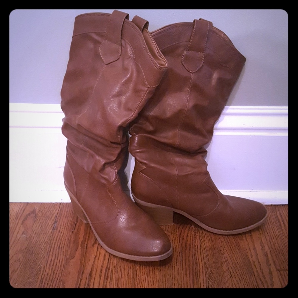 Camel color slouchy cowgirl boots